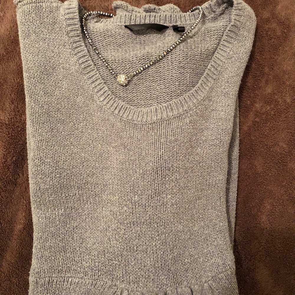 Grey long scalloped sweater sz L